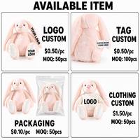 Peluche Lapin Personnalisée OEM, Nouvel Article, Doudou Animal en Peluche de Dessin Animé, Cadeau d'Anniversaire Mixte en Gros avec Longues Oreilles