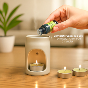 Premium Lemongrass Ceramic Fragrance Oil Burner <b>Set</b> with 10ml Scented Oil and Tealight <b>Candles</b> Home Aroma <b>Gift</b> Collection - Product Image 4