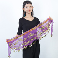 Jh927 En gros, Foulard de danse du ventre pour entraînement, pour performance adulte, orné de strass colorés et d'un imprimé numérique motif pièce de monnaie