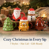 Tasse à café en céramique Père Noël avec couvercle 500 ml – Motif renne, bonhomme de neige, ours – Adorable tasse de Noël pour couple