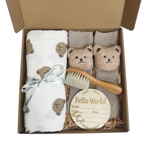 Set regalo personalizzato con stampa dell'orso <span class=keywords><strong>Baby</strong></span> Shower in cotone avvolgente Set regalo di mussola per neonati - Product Image 1
