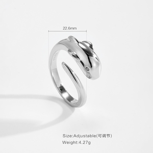 FUAMAY 2025 spigoloso elegante gioiello in ottone rame bicolore minimalista scolpito animale ispirato a delfino anello aperto elegante unico - Product Image 5