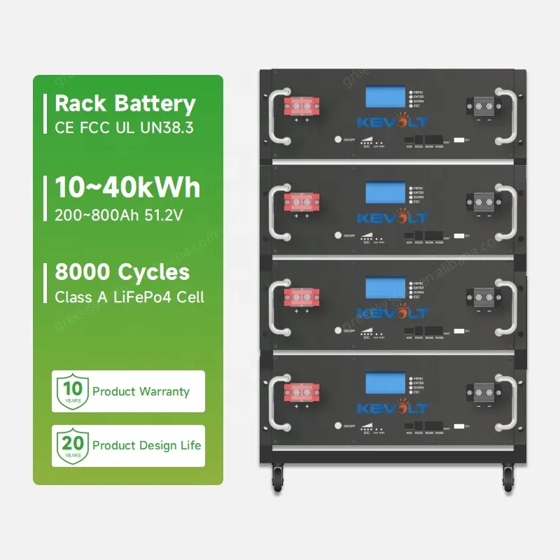 10kWh 20kWh 30kWh 40kWh 51.2V Lifepo4 Lithium Solar Rack Battery 8000 Cycles Energy Storage System