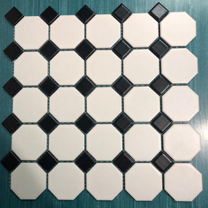 Azulejos de Mosaico de Porcelana Octogonales Clásicos Blancos y Negros con Función de Ladrillo Refractario para Baño, Cocina, Paredes y Pisos - Product Image 1