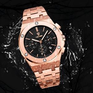 TEVISE T830B นาฬิกาข้อมือผู้ชายสายสแตนเลสโครโนกราฟควอตซ์นาฬิกากันน้ำวันที่อัตโนมัติสายสีเงินนาฬิกามือเรืองแสง - Product Image 3