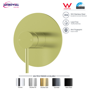 Watermark Round 304 316 Stainless Steel Brushed Gold Finish Pin Handle Bath and <strong>Shower</strong> Mixer With Back <strong>Plate</strong> for Bathroom - Product Image 1