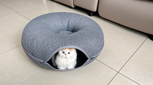 Acogedora Casa de gato de fieltro, cama cálida para interiores, nido de cueva, colchón esponjoso, túnel de Donut lavable, muebles bonitos para gatitos grandes - Product Image 2