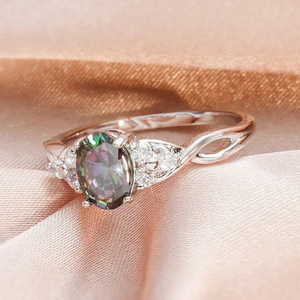 Anello a corda intrecciata da donna con pietre colorate, elegante, alla moda, per fidanzamento, accessorio gioiello, anello di proposta - Product Image 3