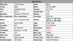 Vélo électrique Y20 Pro Max avec pneus larges de 20 pouces, 500W, batterie au lithium 48V, vélo de montagne électrique - Product Image 4
