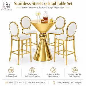 DM EVENT <b>Stainless</b> <b>Steel</b> Cocktail <b>Table</b> with Gold Frame and Tempered Glass Top for Hotel Events - Product Image 3