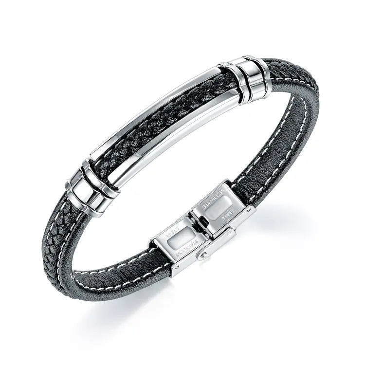 Vendite calde 316L in acciaio inox e fibra di cuoio sintetico del braccialetto per gli uomini
