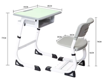 Ensemble de bureau et chaise d'école vert réglable avec rangement, table d'étude avec boîte à livres ventilée, mobilier de classe ergonomique pour enfants
