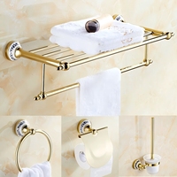 Ensemble d'accessoires de salle de bain de luxe mural de style classique doré avec kits de salle de bain en céramique, ensemble d'accessoires de salle de bain en verre, Chine