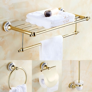 Set di <span class=keywords><strong>Accessori</strong></span> per <span class=keywords><strong>Bagno</strong></span> di Lusso in Stile Classico Dorato da Parete con Kit in Ceramica e <span class=keywords><strong>Accessori</strong></span> in Vetro Made in Cina - Product Image 2