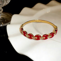 Bracelet rond émaillé de style rétro pour femmes, bracelet ouvert haut de gamme en acier inoxydable, vente en gros d'usine