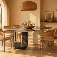Table à manger ovale en marbre moderne pour projet de villa de luxe à Bahreïn, base sculpturale asymétrique, personnalisable OEM, durable