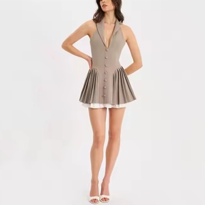 Robe d'automne pour femme à prix bas, style professionnel sexy, sans manches, en lin et coton, modeste, unie, plissée, décontractée - Product Image 3