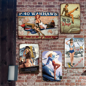 Letrero Metálico de las Aviadoras Pin-up en un Avión de Combate P40 Warhawk, Decoración de Pared de los Estados Unidos, Bambihell <span class=keywords><strong>Bambi</strong></span> - Product Image 2