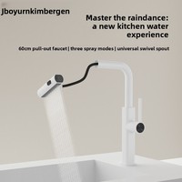 Robinet de cuisine télescopique et rotatif, avec jet cascade anti-éclaboussures, eau chaude et froide, en alliage de zinc et cartouche céramique