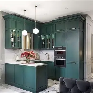定制高光漆批发厨房或聚氯乙烯设计现代橱柜摇床绿色橱柜