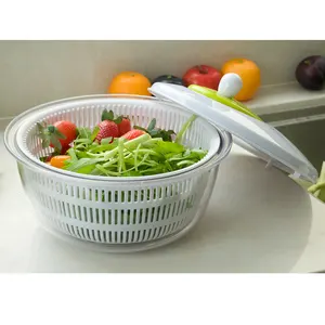 Spinner manuale per insalata di frutta e verdura in plastica di nuova progettazione con colino e insalatiera