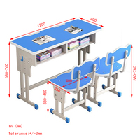 Ensemble bureau et chaise pour deux étudiants, poste de travail réglable en hauteur avec tiroir, rainures pour crayons, crochets suspendus, détachable