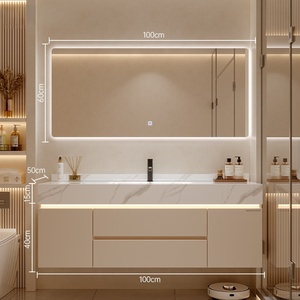 Modern Luxury Solid Wood & MDF <b>Smart</b> <b>Mirror</b> Wall-Mounted Double Sink One-Piece Vanity Bathroom Cabinet - Product Image 4