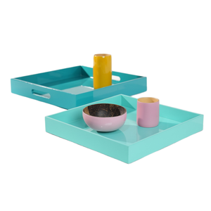 Elegantes Bandejas de Servicio de Laca con Asas Recortadas, Bandejas Apilables para Comer, Té y Decoración - Product Image 1