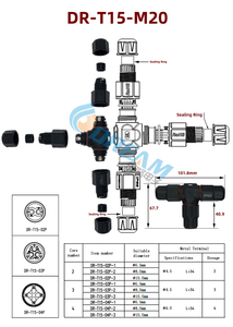 Connecteur étanche de type T DREAM conforme RoHS, prise de connexion <span class=keywords><strong>parallèle</strong></span> à 3 voies pour câble d'alimentation industriel - Product Image 5