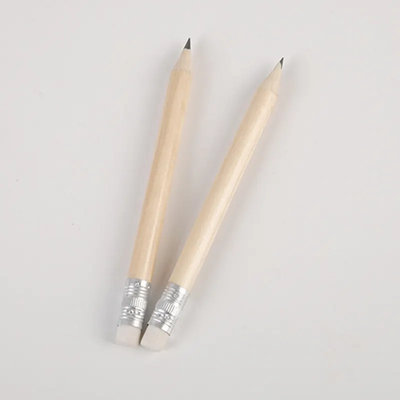 Pensil kayu Golf Logo OEM pensil kayu bulat dengan penghapus warna kayu alami 3.5 inci merek Hotel pensil HB