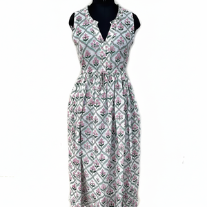 เดรสผ้าฝ้ายลายดอกไม้แสนสวยเดรสแม็กซี่ลายดอกไม้ระบายอากาศได้ดีสำหรับฤดูร้อนฤดูใบไม้ร่วง - Product Image 1