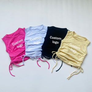 Canotta in cotone senza maniche per <span class=keywords><strong>bambina</strong></span> Ruidian gilet plissettato con coulisse di base in puro colore - Product Image 5