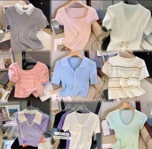 Usine de tricots rayés à manches courtes décontractés pour femmes vente en gros pour dames vêtements tricotés d'été livraison aléatoire - Product Image 2