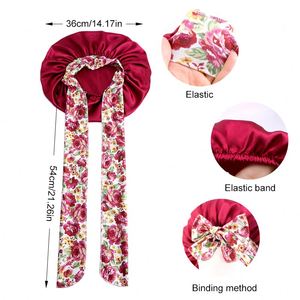 Nouveau Style Extensible Cravate Bonnet pour Femmes Grande Taille Cheveux Bouclés Satin Bonnets Usage Domestique Sommeil Caps - Product Image 4
