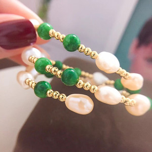 <span class=keywords><strong>Bracelet</strong></span> en perles naturelles et en agate verte pour femmes, fait à la main, de <span class=keywords><strong>3</strong></span> rangées, en forme baroque, véritable, force élastique, nouvelle collection - Product Image 5