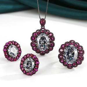 Vintage Eco-friendly Copper <b>Jewellery</b> Sets 13*18-10*12mm Black Gray Cubic Zirconia Necklace Earrings Ring for Daily & Party <b>Tu</b> - Product Image 2