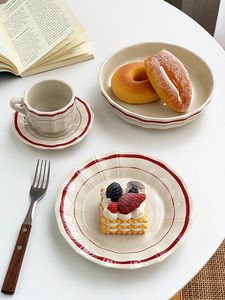 Factory Supply Hot Sale Red Coil Design Decorative Pattern Modern Minimalist Dessert Kitchen Painted Ceramic Tableware <b>Sets</b> - Product Image 1