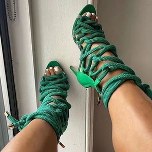 Sandales d'été à talons hauts pour femme, à lanières croisées à la cheville, à lacets, respirantes, à bout ouvert, design tendance, grande taille 43, sexy - Product Image 1