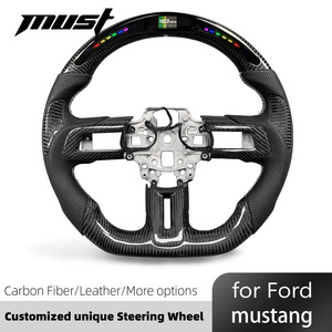Volant Personnalisé pour <span class=keywords><strong>Ford</strong></span> <span class=keywords><strong>Mustang</strong></span> <span class=keywords><strong>GT</strong></span> en Fibre de Carbone, Cuir Perforé LED 2015 2017 <span class=keywords><strong>2018</strong></span> 2019 2022 - Product Image 2