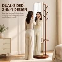 Miroir rotatif en bois massif avec porte-vêtements, miroir sur pied pleine longueur pour chambre à coucher, miroir pivotant pour la maison