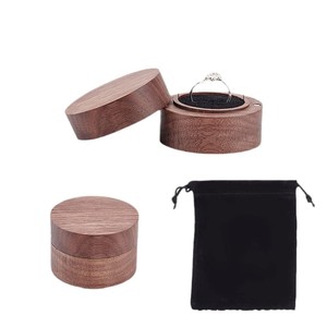 Black Walnut Wood <b>Ring</b> <b>Box</b> Round Solid Wood Jewelry Storage Gift <b>Box</b> For Wedding Birthday - Product Image 5