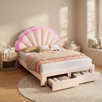 Lasted Beauty Küstendesign Elegantes Rosa Samt-Polsterbett Prinzessinnen-Bett mit Schubladen Queensize-Stauraumrahmen Klappbar