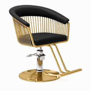 Black Leather Salon Chair Hydraulic Height Adjustable Barber Chair Styling Chair with Gold Metal Frame Footrest <b>for</b> <b>Hair</b> Salon - Product Image 5