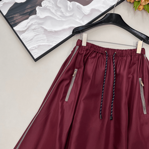 Women Drawstring Waist A Line Maxi <b>Skirt</b> Zipper Pockets <b>Elastic</b> Waist Casual Long <b>Skirt</b> - Product Image 3