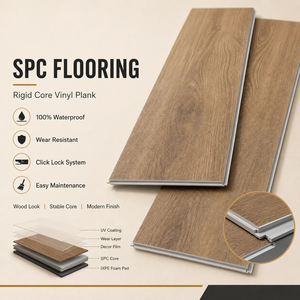 Revêtement de <span class=keywords><strong>sol</strong></span> acoustique SPC 4 mm d'épaisseur avec sous-couche IXPE insonorisante, vinyle adhésif à clipser, aspect bois moderne pour chambre à coucher, intérieur - Product Image 1