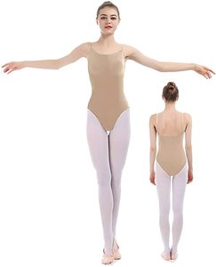 Leotardo beige sin mangas para mujer, para entrenamiento de danza, ropa de ballet para adultos, ropa de bailarina para escenario - Product Image 1