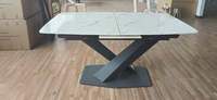 Ensemble de table à manger de luxe pour la maison, style ferme, 6 places, base en acier inoxydable moderne en forme de X, pierre frittée, métal