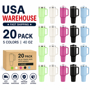 20 unidades de vasos térmicos de acero inoxidable de 40 oz con grabado láser personalizado, con tapa y pajita, desde almacén de EE. UU. - Product Image 1