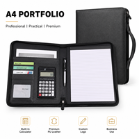 Portafolio de Cuero A4 con Cierre y Asa, Calculadora, Bolsa para Documentos de PU Encerado Premium, Organizador de Negocios, Logotipo Personalizado, Venta al Por Mayor