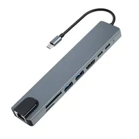 高品質8 in 1 Type-Cハブマルチポートドックステーション、4K HDMI USB3.0 RJ45 SDTF USB-C PD充電アダプター8ポートUSBCハブ